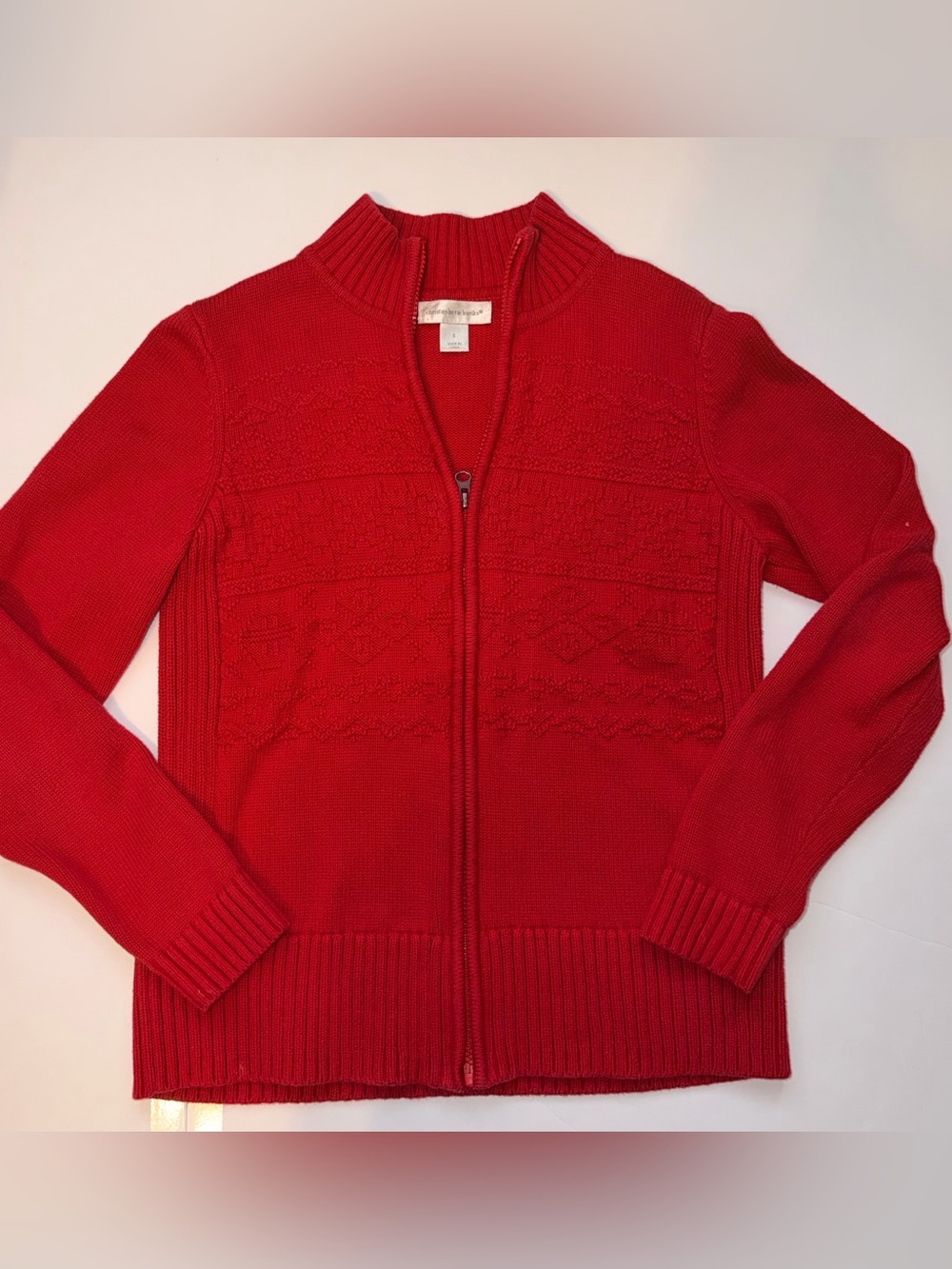 Christopher & Banks Red Full-Zip Knit Sweater Christmas - Women's Small cotton